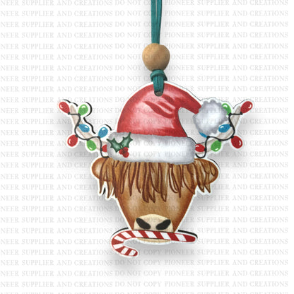Christmas Highland Cow Ornament Sublimation Blank | Exclusive Monogram Moments