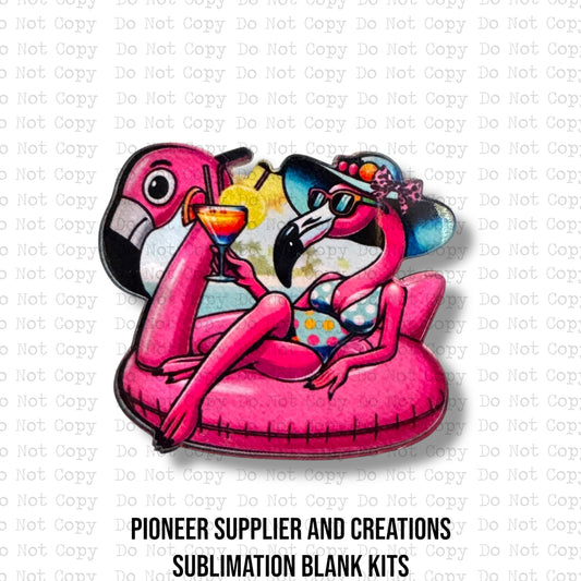 Flamingo on Float Badge Reel Sublimation Blanks | Set of 2