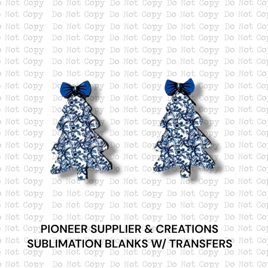 Blue Floral Christmas Tree Earring Sublimation Blanks