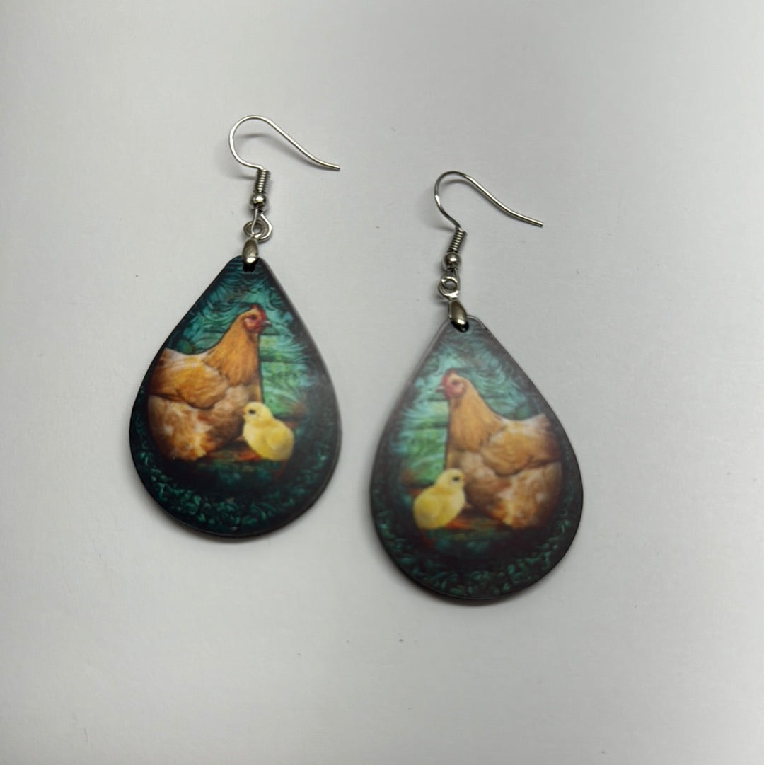 Chicken Chick Teardrop Finished Earring