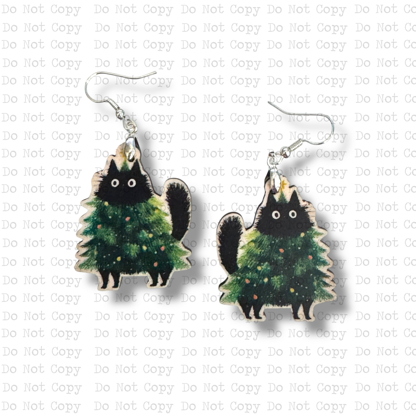 Christmas Tree Cat Earring Sublimation Blank Kit