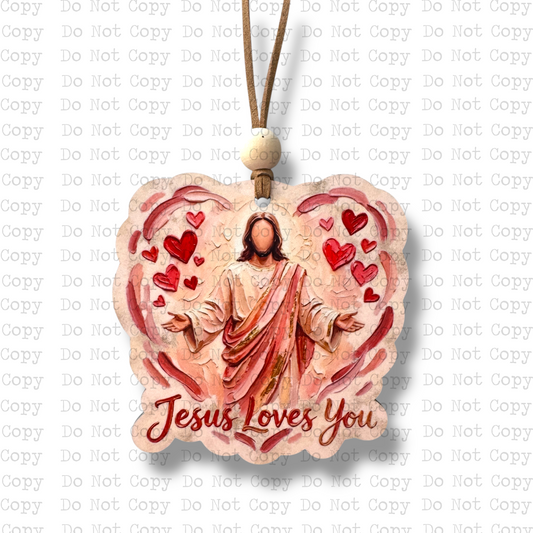 Jesus Loves You Brushstroke Car Charm Sublimation Blank