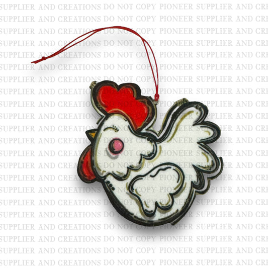 Whimsical White Chicken Air Freshener Sublimation Blanks | Exclusive Graphx & More