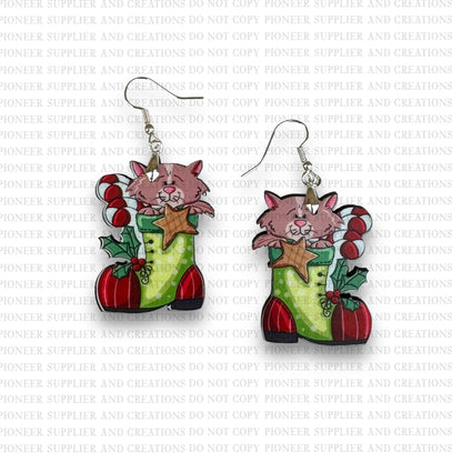 Christmas Stocking Kitty Earring Sublimation Blank Kits w/ transfers and hardware) | Exclusive