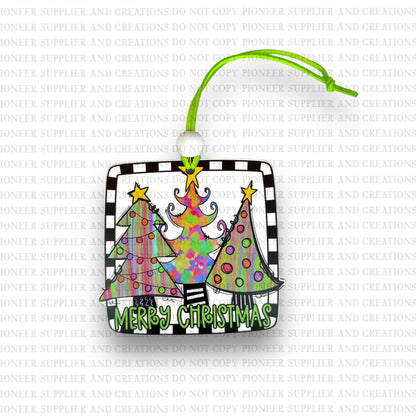 Merry Christmas Whimsical Trees Ornament Sublimation Blank and Transfer | Exclusive