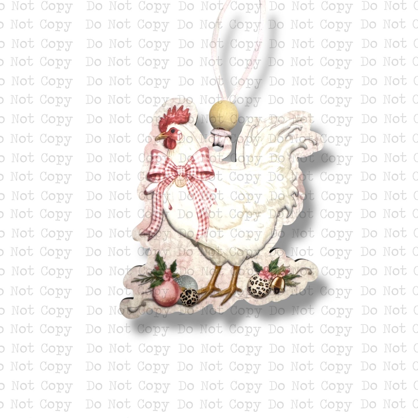 White Chicken Gingham Christmas Ornament Sublimation Blank