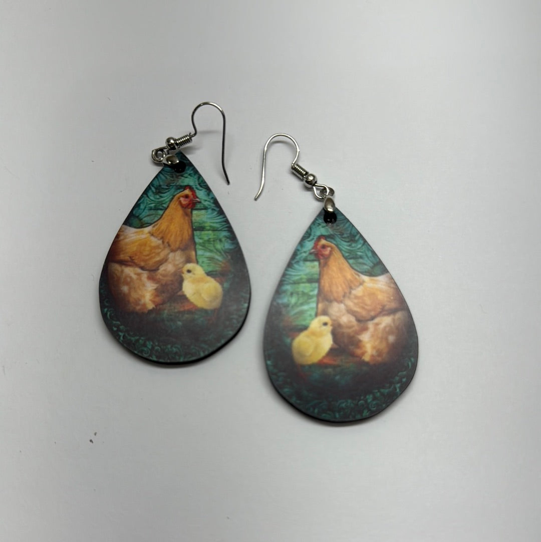 Chicken Chick Teardrop Finished Earring