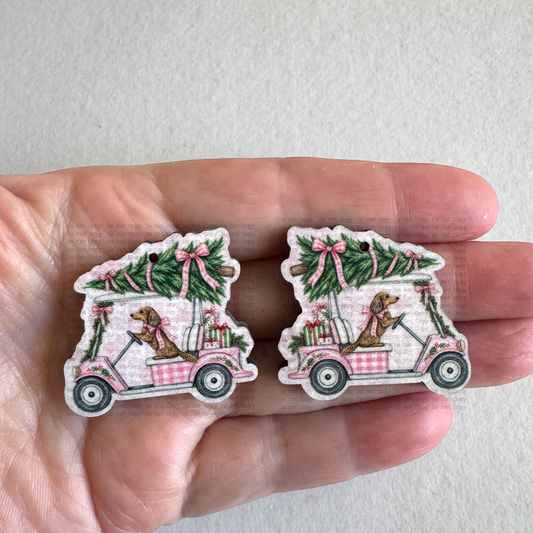 Dachshund Gold Cart Earring Sublimation Blanks | HD&M