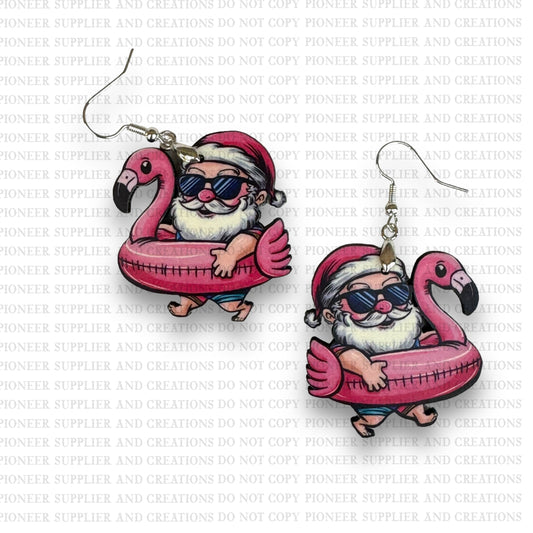 Flamingo Santa Earring Sublimation Blank Kits w/ transfers and hardware) | Exclusive