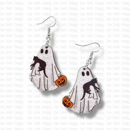 Ghost with Cat Earring Sublimation Blank Kit