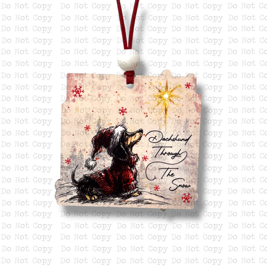 Dachshund Through The Snow Ornament Sublimation Blank