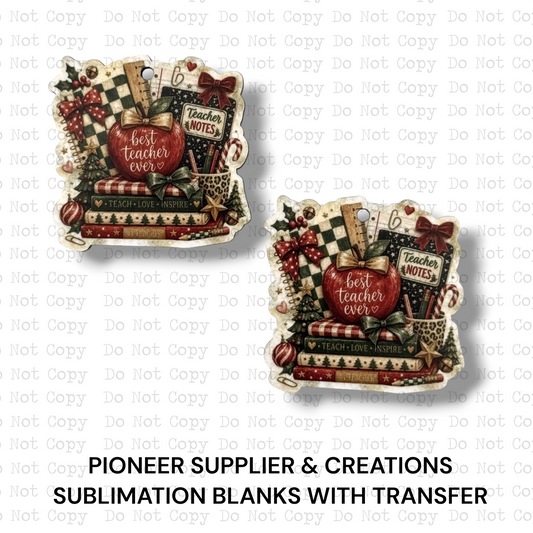 Best Christmas Teacher Mini Ornaments Sublimation Blank | Set of 2