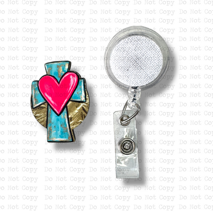 Turquoise Cross Heart Badge Button Sublimation Blank | Set of 2