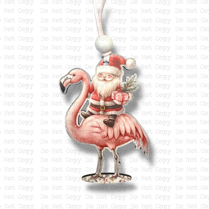 Santa Riding Flamingo Ornament Sublimation Blank