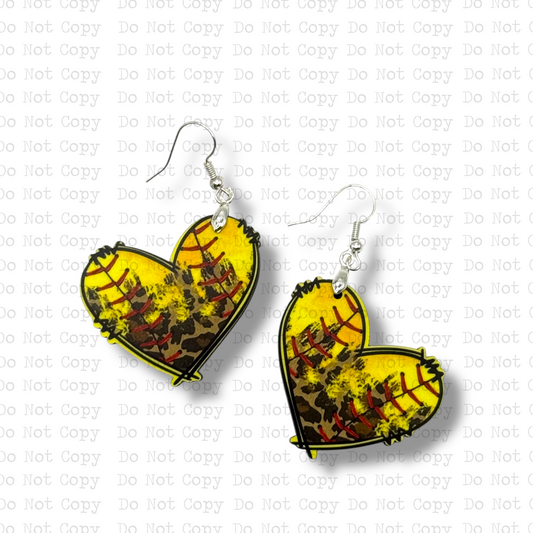 Softball Leopard Heart Earring Sublimation Blank Kit