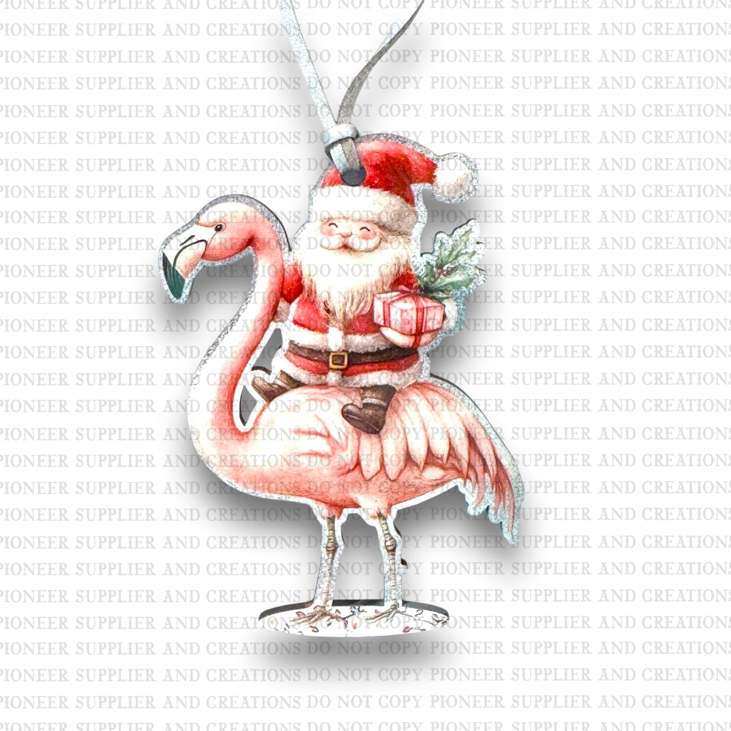 Santa Riding Flamingo Ornament Sublimation Blank and Transfer | Exclusive