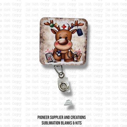 Reindeer Nurse Badge Reel Sublimation Blank