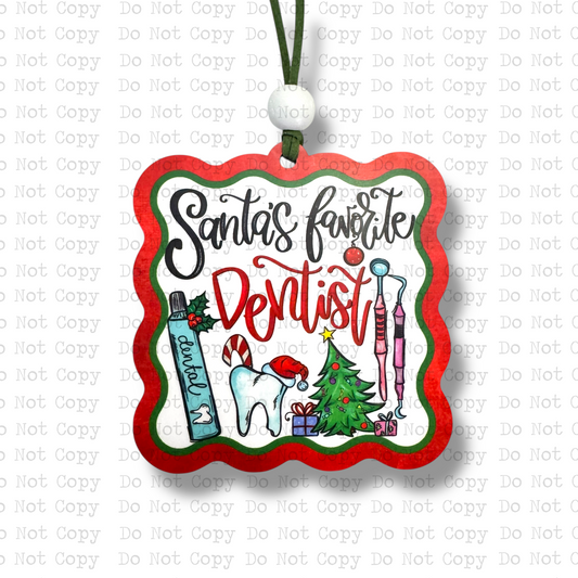 Santa's Favorite Dentist Ornament Sublimation Blank