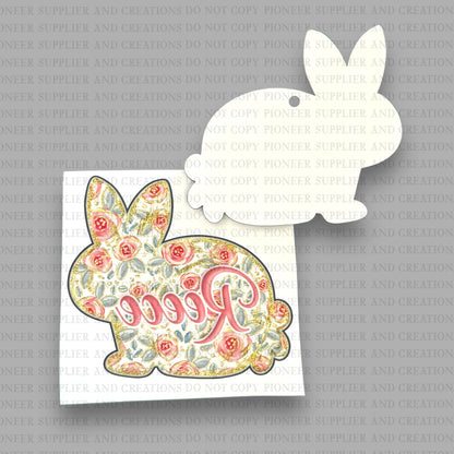 Hand Drawn Bunny Ornament Tag Sublimation Blank with NAME TRANSFER OPTION | Exclusive Alicia Ray Art