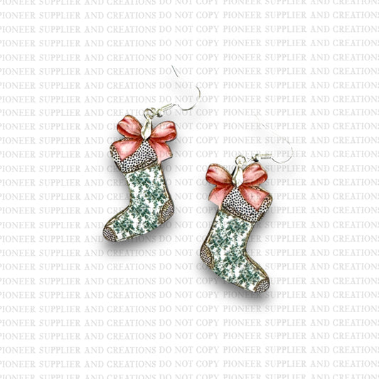 Stocking Green Toile Earring Sublimation Blanks | Exclusive Craft Corner