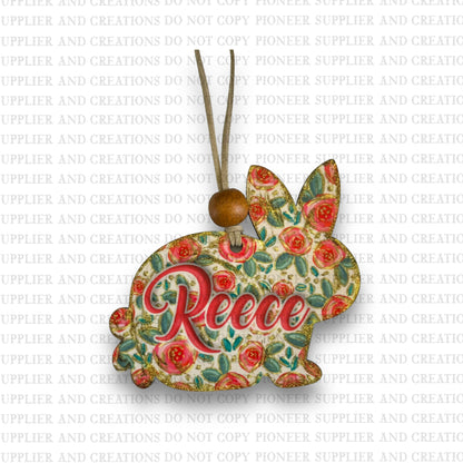 Hand Drawn Bunny Ornament Tag Sublimation Blank with NAME TRANSFER OPTION | Exclusive Alicia Ray Art