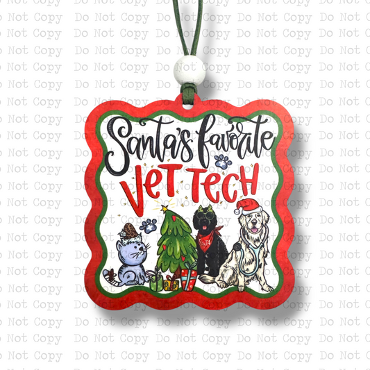 Santa's Favorite Vet Tech Ornament Sublimation Blank