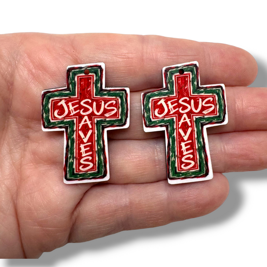 Jesus Saves Cross Earring Sublimation Blanks | HDM