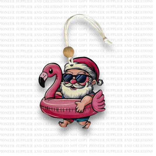 Flamingo Santa Ornament Sublimation Blank and Transfer | Exclusive