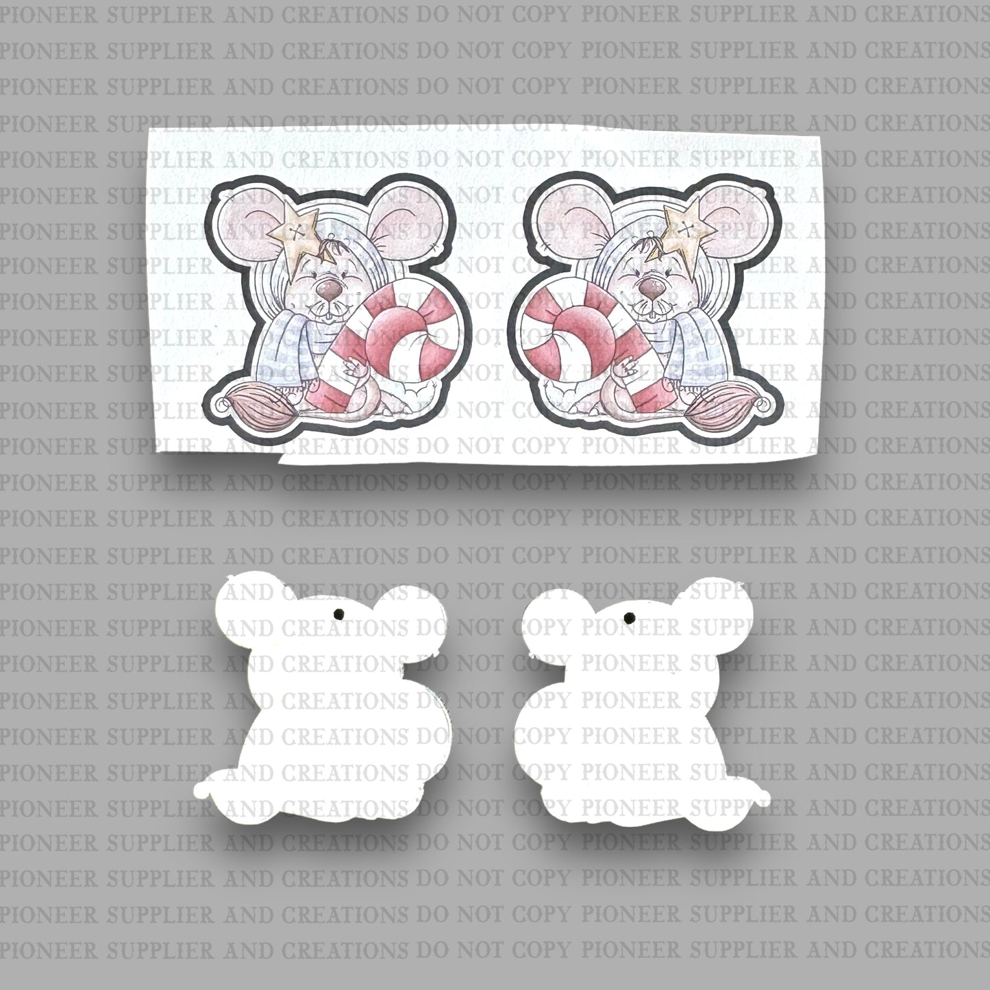 Christmas Candy Cane Mouse Earring Sublimation Blank Kits w/ transfers and hardware) | Exclusive