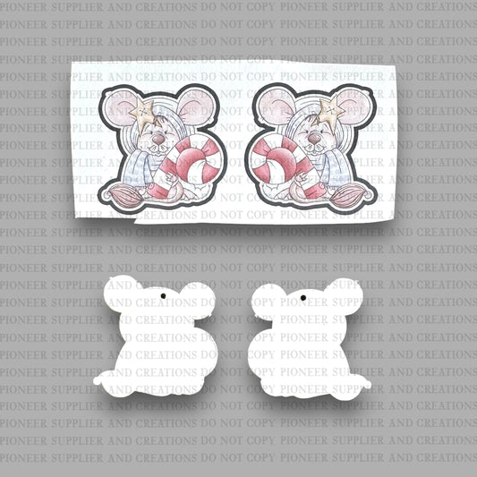Christmas Candy Cane Mouse Earring Sublimation Blank Kit | Exclusive