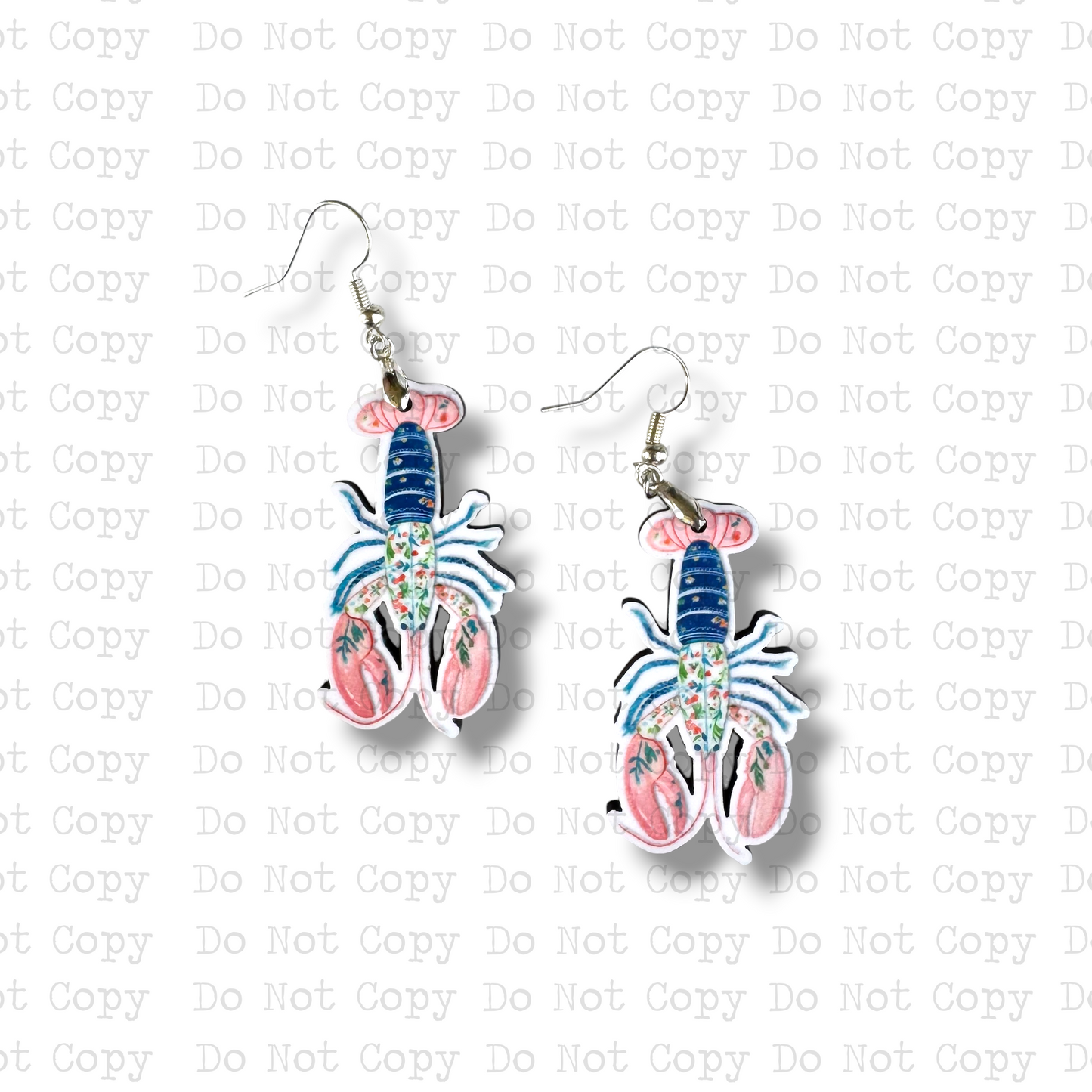 Chinoiserie Floral Blue & Pink Crawfish Earring Sublimation Blank Kit