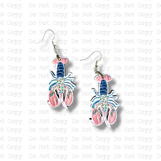 Chinoiserie Floral Blue & Pink Crawfish Earring Sublimation Blank Kit