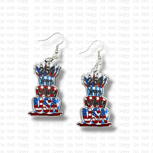 Happy Birthday USA Earring Sublimation Blank Kit | EMD