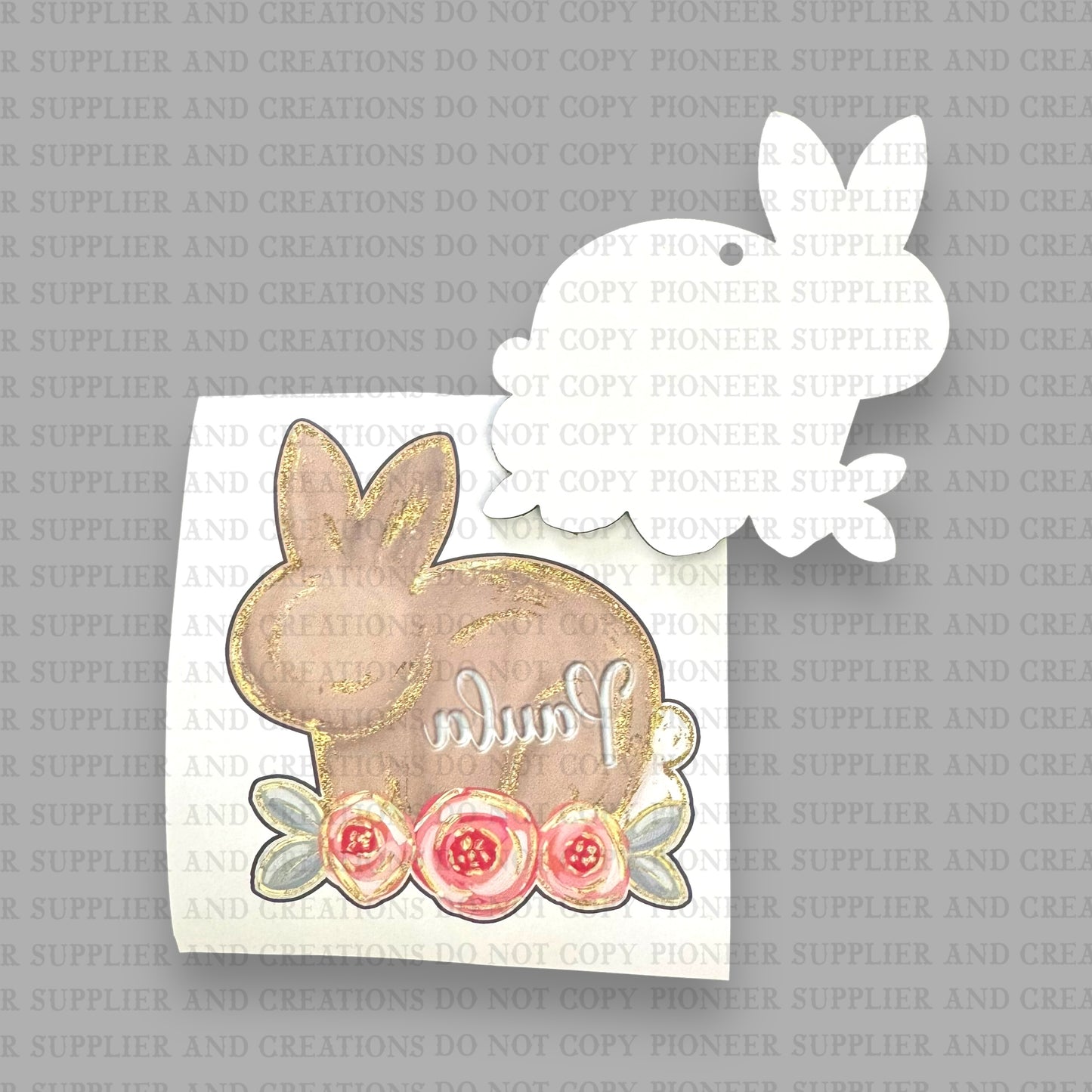 Floral Hand Drawn Bunny Ornament Tag Sublimation Blank with NAME TRANSFER OPTION | Exclusive Alicia Ray Art