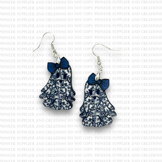 Blue Floral Ghost Earring Sublimation Blank Kits w/ transfers and hardware) | Exclusive