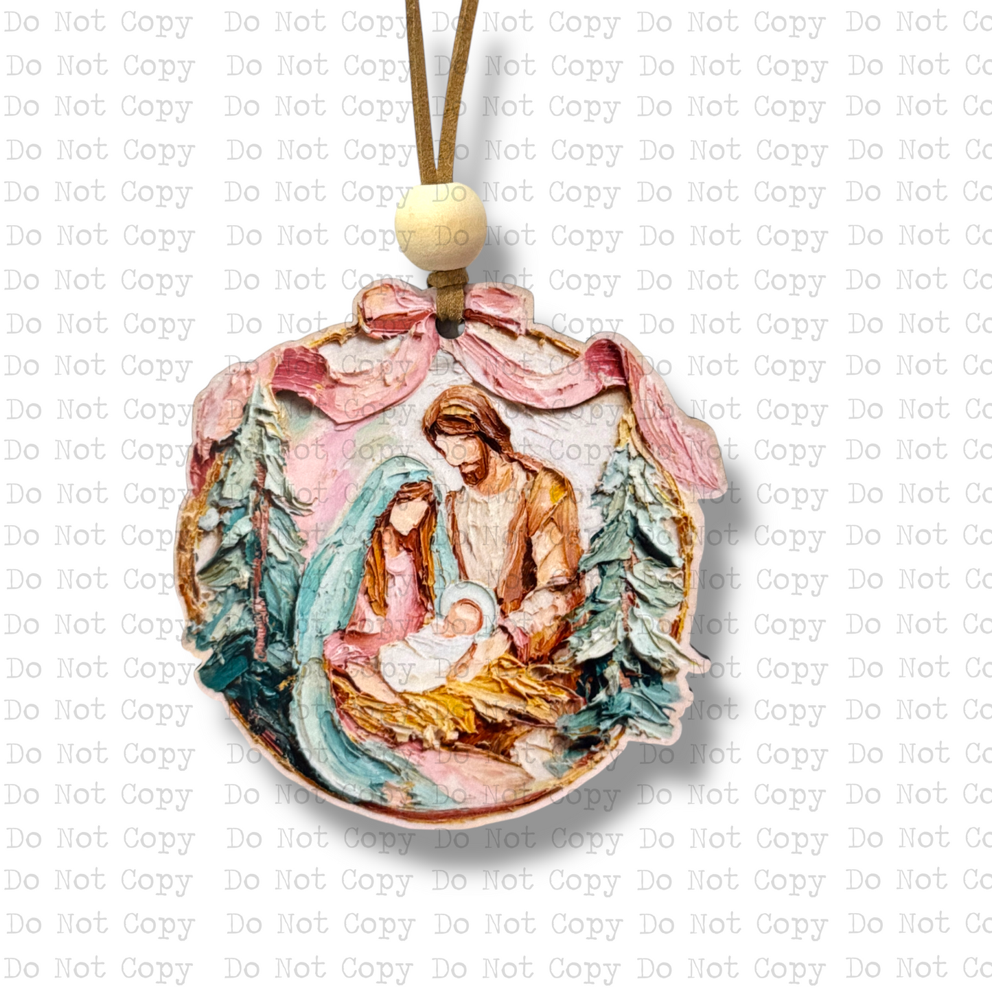 Hand Painted Nativity Round Ornament Sublimation Blank