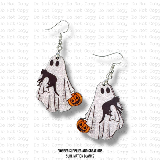 Ghost with Cat Earring Sublimation Blank Kit