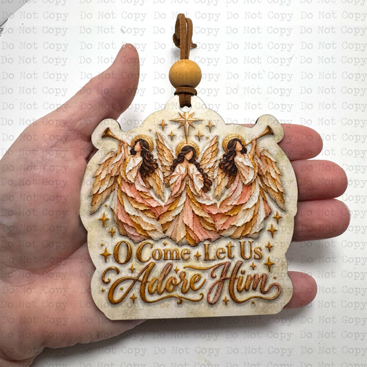 O Come Let Us Adore Him Pastel Angel Ornament Sublimation Blank