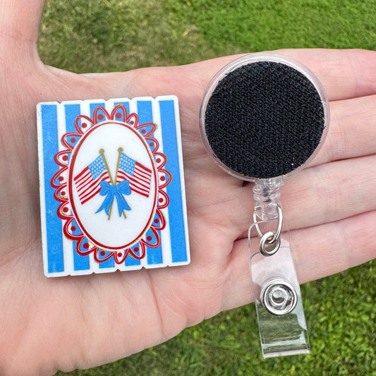 Flags Bow Striped Badge Button Sublimation Blank | Set of 2 TCC