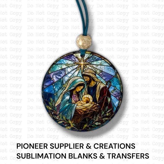 Stained Glass Nativity Round Ornament Sublimation Blank