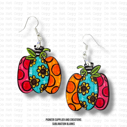 Whimsical Flower Pumpkin Earring Sublimation Blanks | Exclusive Alicia Ray Art