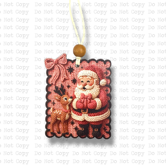 Santa and Reindeer Yarn Ornament Sublimation Blank