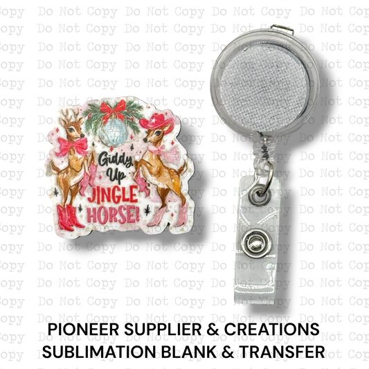Giddy Up Jingle Horse Badge Button Sublimation Blank | Set of 2