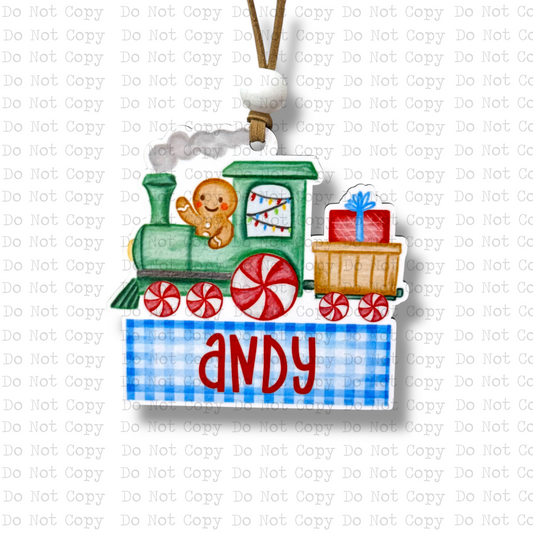 Gingerbread Train Boy Name Plate Ornament Sublimation Blank | Monogram Moments