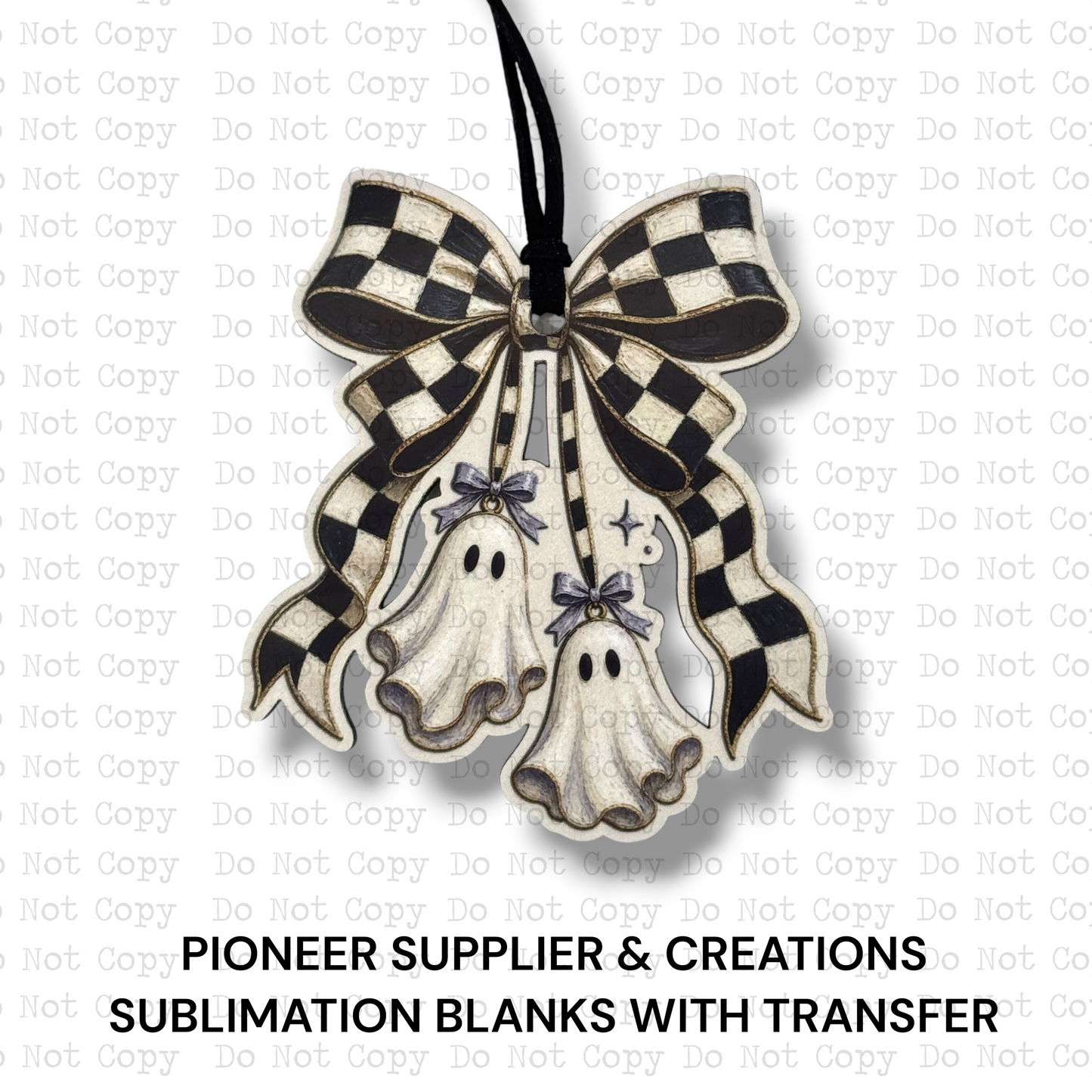 Checkered Bow Ghost Ornament Sublimation Blank
