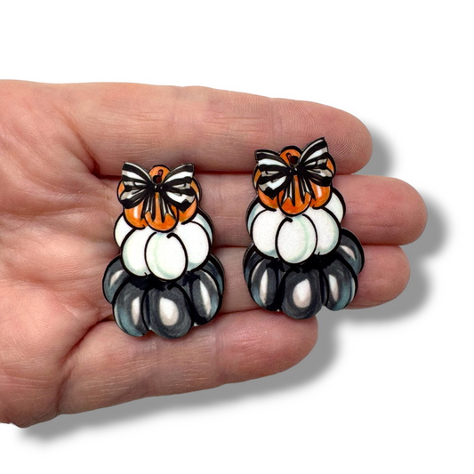 Black and White Pumpkin Stack Earring Sublimation Blanks