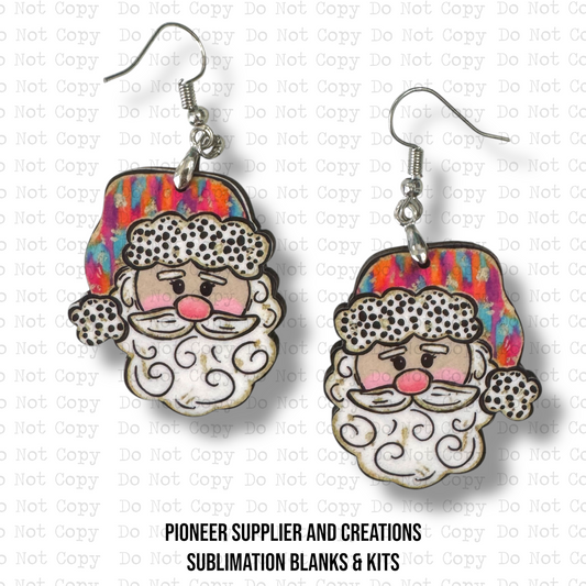 Colorful Preppy Santa Earring Sublimation Blanks
