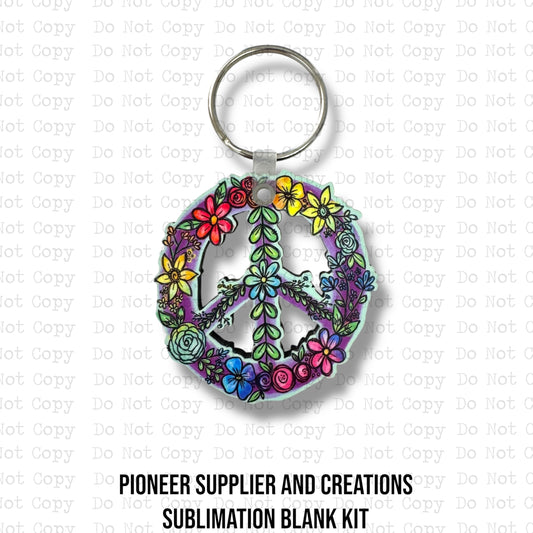 Rainbow Floral Peace Sign Keychain Sublimation Blank Kit