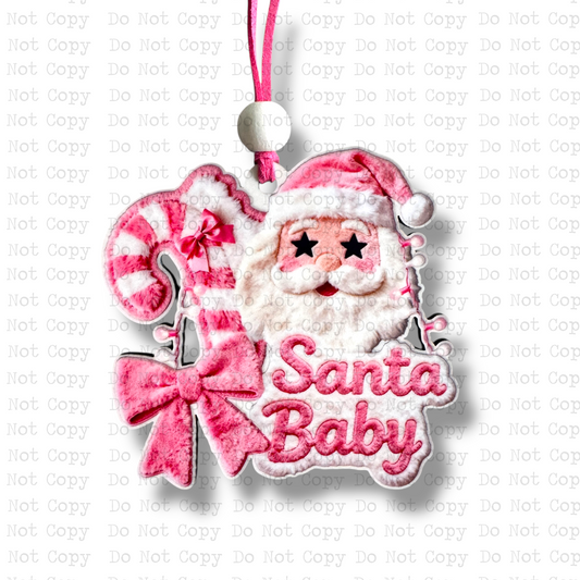 Santa Baby Pink Faux Fur Ornament Sublimation Blank