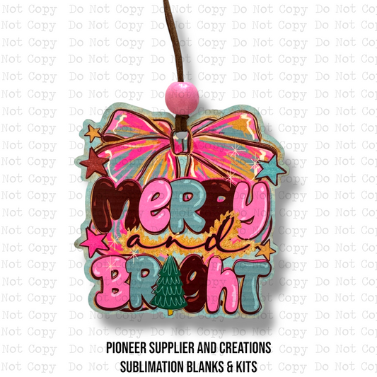 Merry and Bright Bow Ornament Sublimation Blank